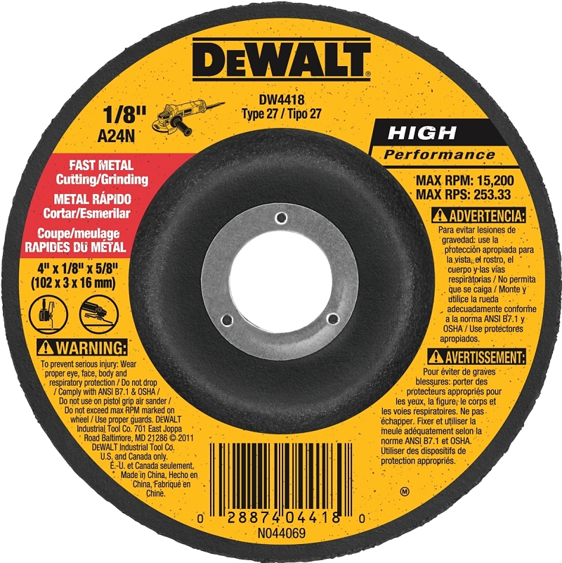 DEWALT HP DW4418 Grinding Wheel, 4 in Dia, 1/8 in Thick, 5/8 in Arbor, 24 Grit, Very Coarse, Aluminum Oxide Abrasive