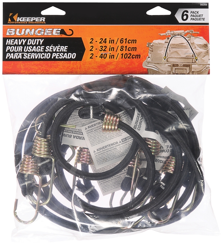 Keeper 06356 Bungee Cord, 11 in L, Rubber, Black, Hook End