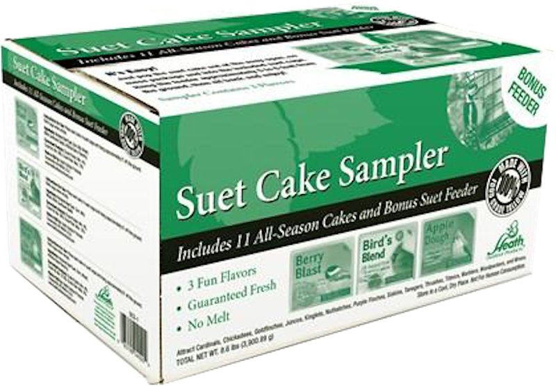 Heath SCS-1 Corn Suet Cake Sampler Pack with Cage, 11 oz, Solid, Apple Dough, Berry Blast, Bird's Blend Pack