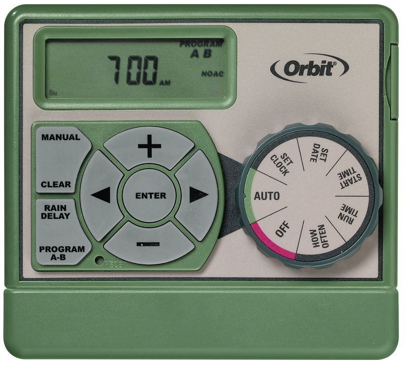 Orbit 57594 Easy Dial Timer, 120 V, 4-Zone, 2-Program, 99 min Cycle, LCD Display, Wall Mounting, Green