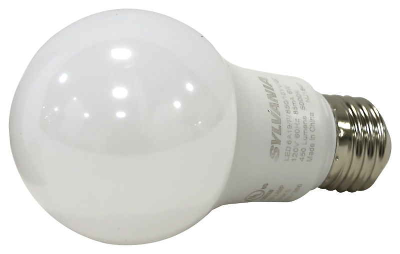 Sylvania 74081 LED Bulb, General-Purpose, A19 Lamp, 40 W Equivalent, E26 Medium Lamp Base, Frosted, Bright White Light