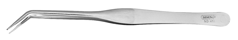 General 415 Utility Tweezer, Curved Point, Stainless Steel, Nickel-Plated, 6-1/2 in OAL