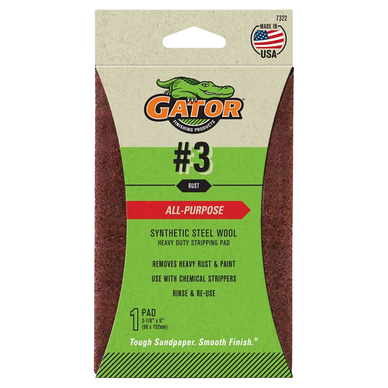Gator 7322 Stripping Pad, 6 in L, 3-7/8 in W, 3 Grit, Coarse, Stearate Abrasive