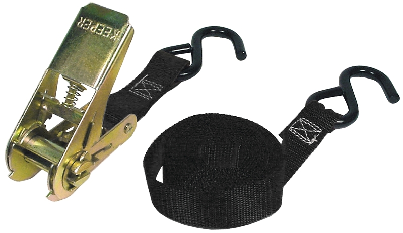 Keeper 89511 Tie-Down, 1 in W, 10 ft L, Polyester, Black, 400 lb, S-Hook End Fitting, Vinyl End Fitting, Pack of 12