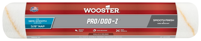Wooster Pro/Doo-Z RR642-14 Roller Cover, 3/8 in Thick Nap, 14 in L, Fabric Cover, White