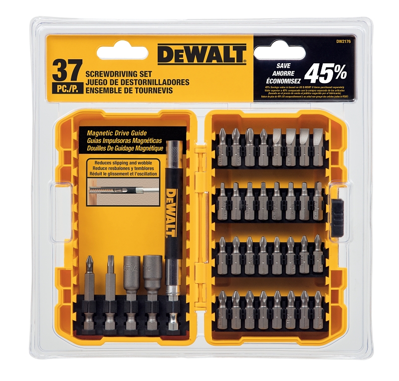 DEWALT DW2176 Screwdriver Bit Set with Tough Case Container, 37-Piece, Steel, Yellow