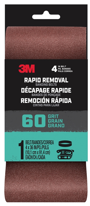 3M 27384 Sanding Belt, 4 in W, 36 in L, 60 Grit, Coarse, Aluminum Oxide Abrasive