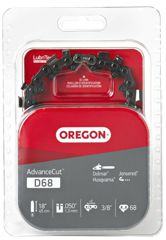 Oregon AdvanceCut Series D68 Chainsaw Chain, 72TXL Chain, 18 in L Bar, 0.05 in Gauge, 3/8 in TPI/Pitch, 68-Link