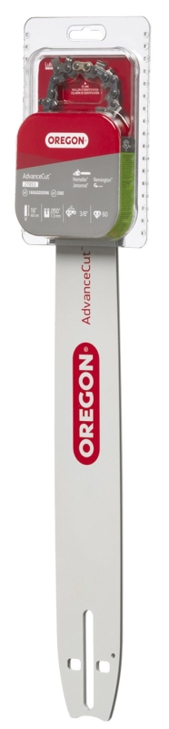 Oregon AdvanceCut Series 27853 Bar and Chain Combo, S Bar Nose Radius, 60-Drive Link, 72V Chain, 3/8 in TPI/Pitch
