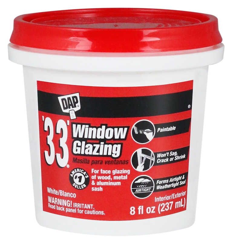 DAP 12120 Window Glazing, Paste, White, 0.5 pt Tub
