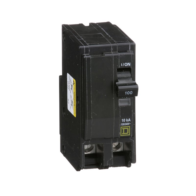 Square D QO2100CP Miniature Circuit Breaker, 100 A, 2-Pole, 120/240 VAC, 48 VDC, Plug Mounting, Black