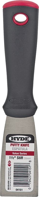Hyde Value Series 04151 Putty Knife, 1-1/2 in W Blade, HCS Blade, Polypropylene Handle, Ergonomic Handle, 7-1/2 in OAL