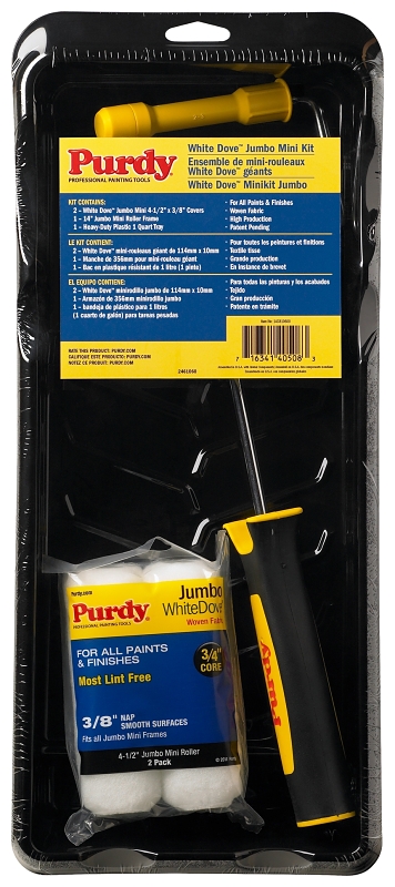 Purdy WhiteDove 14C810610 Paint Roller Kit, Jumbo Mini, Smooth Surface, Plastic, White, 4-Piece