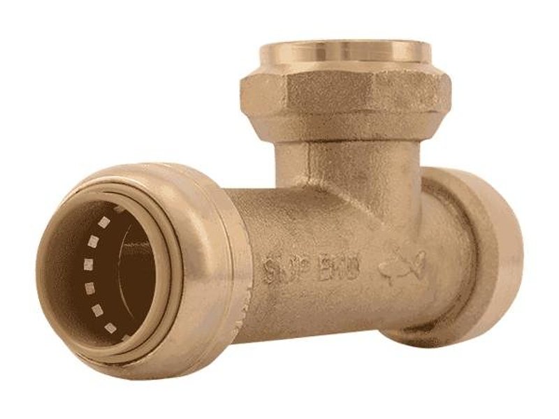 SharkBite UR3486A Center Slip Tee, 3/4 in, PTC x FNPT, Brass, 200 psi Pressure