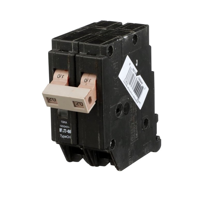 Cutler-Hammer CHF220 Mini Circuit Breaker with Flag, Type CHF, 20 A, 2-Pole, 120/240 V, Instantaneous Trip, Plug