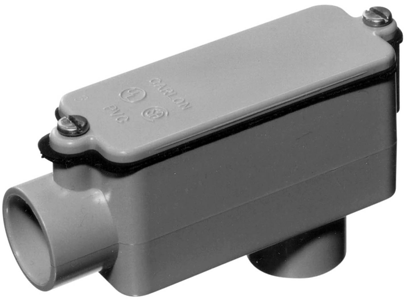 Carlon E986D-CTN Conduit Body, 2-Hub, 1/2 in Hub, PVC, Gray