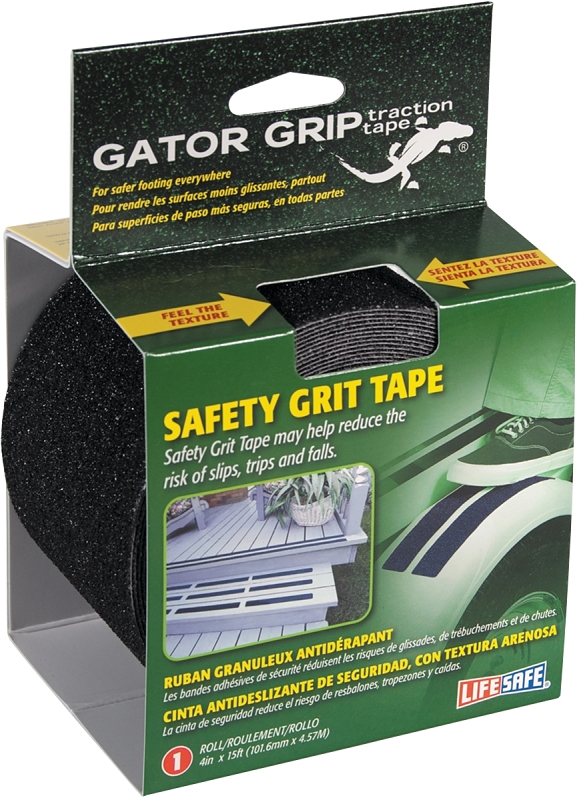 Incom Gator Grip RE3952 Safety Grit Tape, 15 ft L, 4 in W, PVC Backing, Black