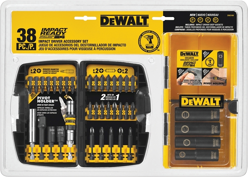 DEWALT IMPACT READY DW2169 Accessory Kit, 38-Piece, HCS, Black/Yellow, Black Oxide Powder-Coated