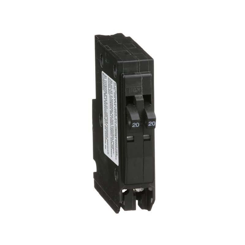 Square D QO2020CP Miniature Circuit Breaker, Tandem, 20 A, 1-Pole, 120/240 V, Plug Mounting, Black