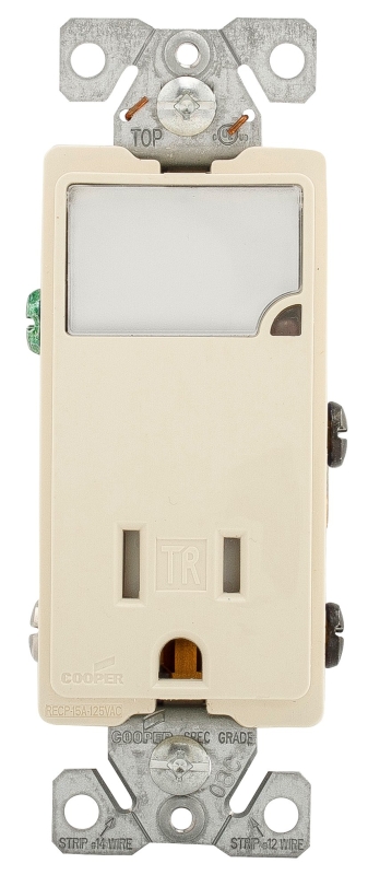 Eaton TR7735LA-BOX LED Wall Box Nightlight Combination, 1-Pole, 15 A, 125 V, NEMA: NEMA 5-15R, Light Almond