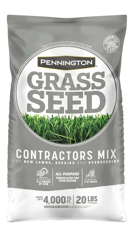Pennington 100520605 Grass Seed, Contractors Mix, 20 lb, 4000 sq-ft Coverage Area