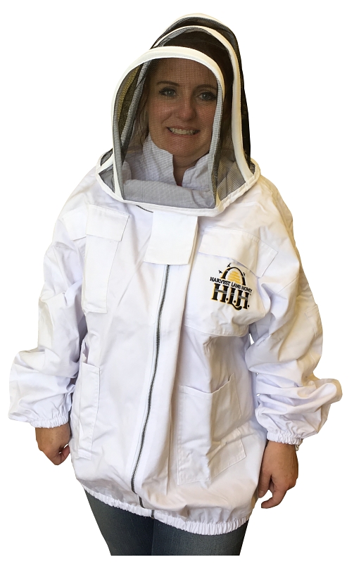 Harvest Lane Honey CLOTHSJM-102 Beekeeper Jacket with Hood, M, Attached Fencing Veil Hood, Zipper Closure, Polycotton