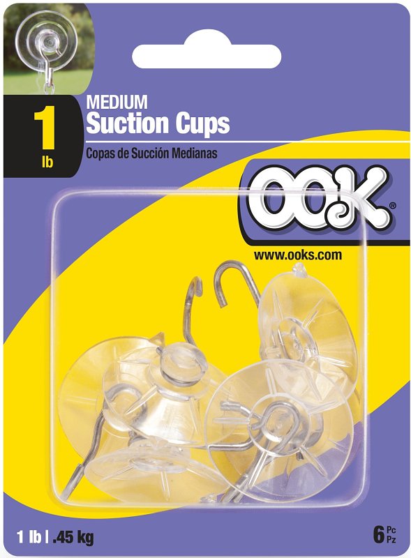 OOK 54402 Suction Cup, Plastic Base, Clear Base, 1 lb Working Load, Pack of 6