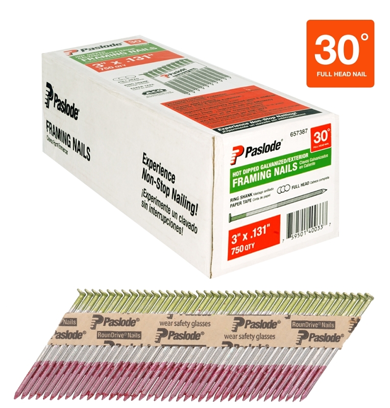 Paslode 657387 Framing Nail Paper Tape Collation 3 in L Steel Hot Dipped Galvanized Round Head VORG0623835 657387