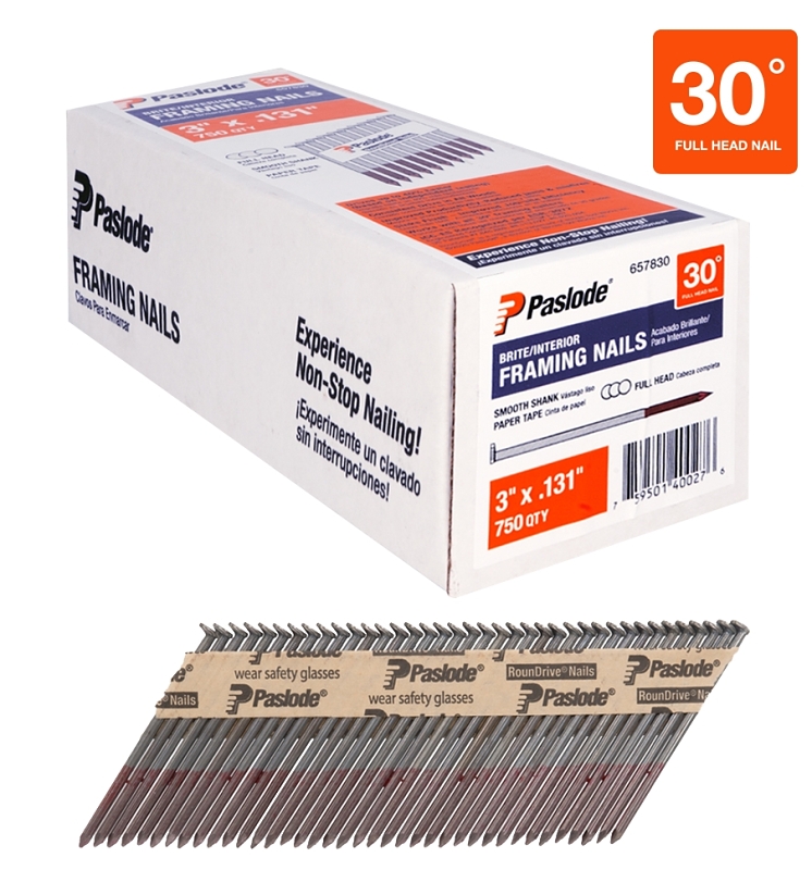 Paslode 657830 Framing Nail Paper Tape Collation 3 in L Steel Brite Round Head VORG0623769 657830