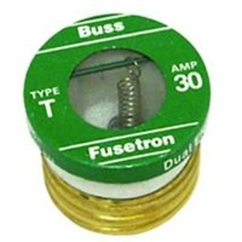 Bussmann T Series T-30 Plug Fuse, 30 A, 125 V, 10 kA Interrupt, Plastic Body, T, Heavy-Duty, Time Delay Fuse