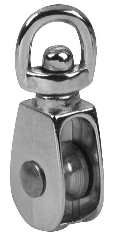 Baron 0173ZD-2 Rope Pulley, 7/16 in Rope, 55 lb Working Load, 2 in Sheave, Single Swivel Eye Attachment, Nickel-Plated