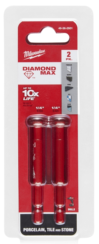 Milwaukee Diamond MAX 49-56-0501 Hole Saw Bit, 1/4 in Dia, 1-1/2 in D Cutting, Diamond Cutting Edge