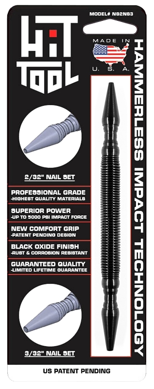 Hit Tool NS2NS3 Hammerless Combination Nail Set, 2/32, 3/32 in Tip, 7 in L, Steel, Black Oxide