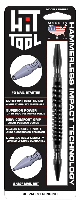 Hit Tool NSTRT2 Hammerless Nail Starter and Set, 2/32 in Tip, 7 in L, Steel, Black Oxide