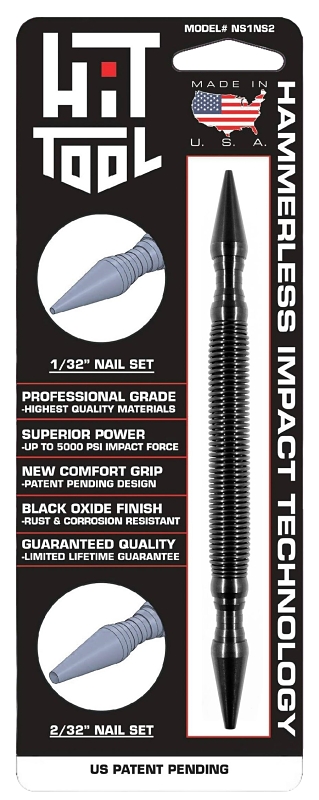 Hit Tool NS1NS2 Hammerless Combination Nail Set, 1/32, 2/32 in Tip, 5 1/2 in L, Steel, Black Oxide