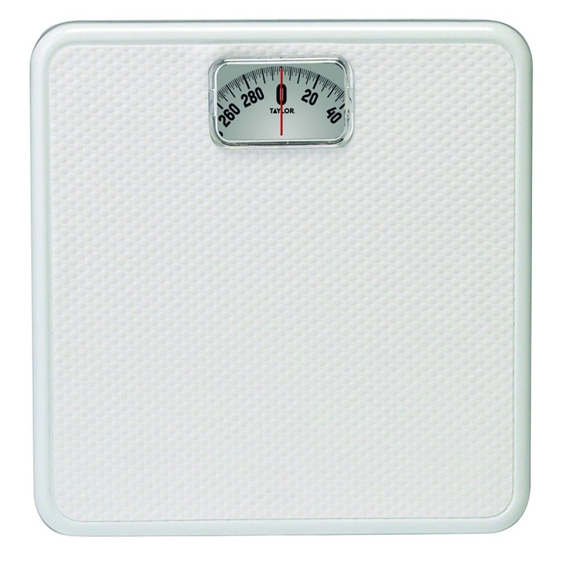 Taylor 20005014T Bathroom Scale, 300 lb Capacity, Analog Display, White, 10-3/4 in OAW, 10.3 in OAD, 1.8 in OAH