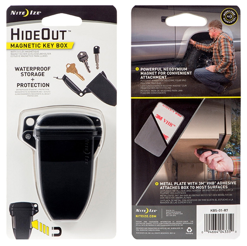 Nite Ize HideOut Series KBS-01-R7 Magnetic Key Box, Magnetic Lock, Black, 2.44 in W, 0.84 in H, 3-1/2 in D