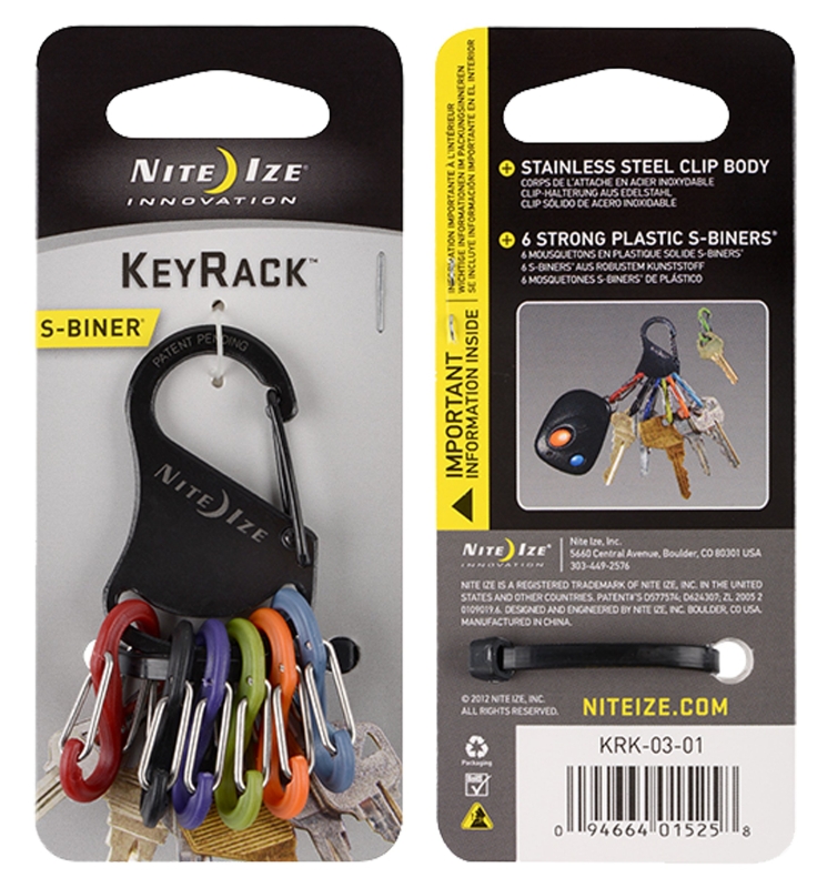 Nite Ize S-Biner Series KRK-03-01 Key Carabiner, 2.85 in OAL, Stainless Steel, Black