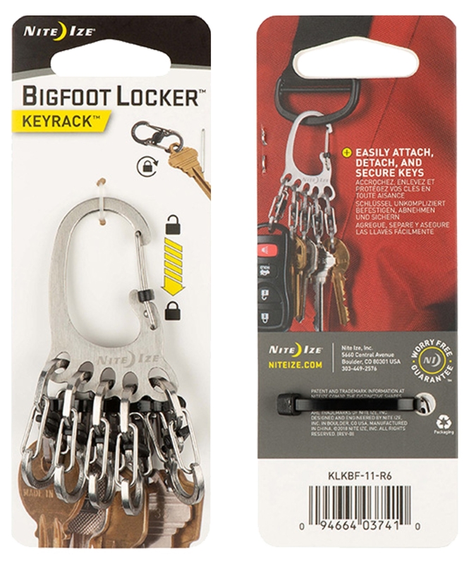 Nite Ize BigFoot Locker KeyRack Series KLKBF-11-R6 Key Rack Carabiner, 83 mm OAL, Stainless Steel, Silver