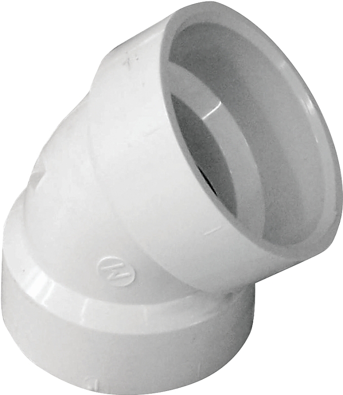 IPEX 192521P/05885H Short Radius DWV Elbow, 1-1/2 in, Hub, 45 deg Angle, PVC, SCH 40 Schedule