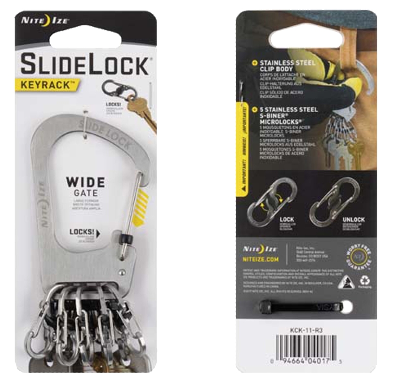Nite Ize SlideLock KeyRack Series KCK-11-R3 Key Rack Carabiner, #4 Dia Ring, Stainless Steel, Silver