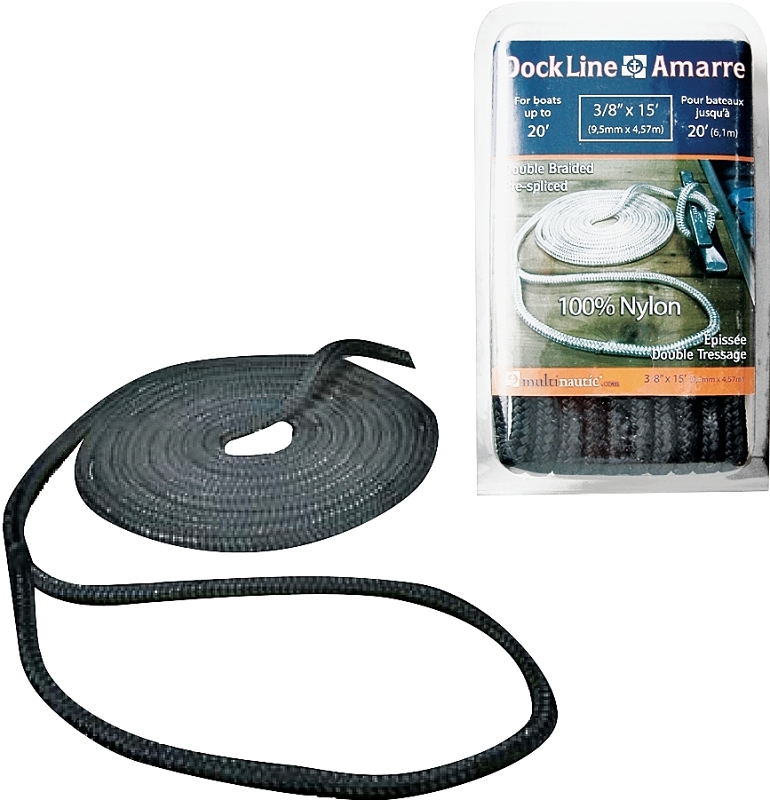 Multinautic 34901 Pre-Spliced Dock Line, Nylon, Black, For: Up to 20 ft Long Boats