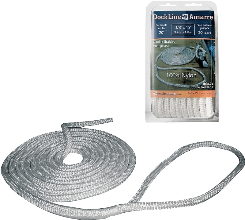 Multinautic 34900 Pre-Spliced Dock Line, Nylon, White, For: Up to 20 ft Long Boats