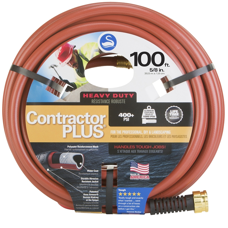 Swan ContractorPLUS CSNCG58100 Heavy-Duty Garden Hose, 5/8 in, 100 ft L, Female, Rubber/Vinyl, Red