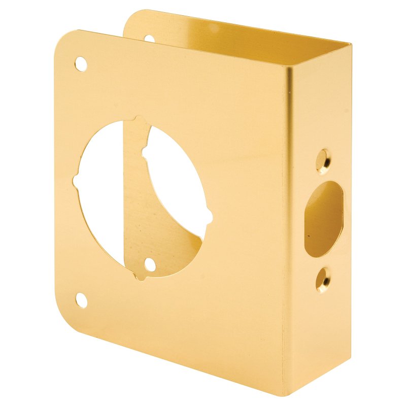 Prime-Line U 9555 Lock and Door Reinforcer, 2-3/8 in Backset, 1-3/8 in Thick Door, Brass, Bright Brass, 4-1/2 in H