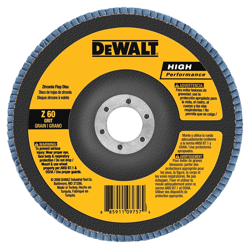 DEWALT HP DW8353 Flap Disc, 4-1/2 in Dia, 7/8 in Arbor, 80 Grit, Medium, Zirconium Oxide Abrasive, Fiberglass Backing