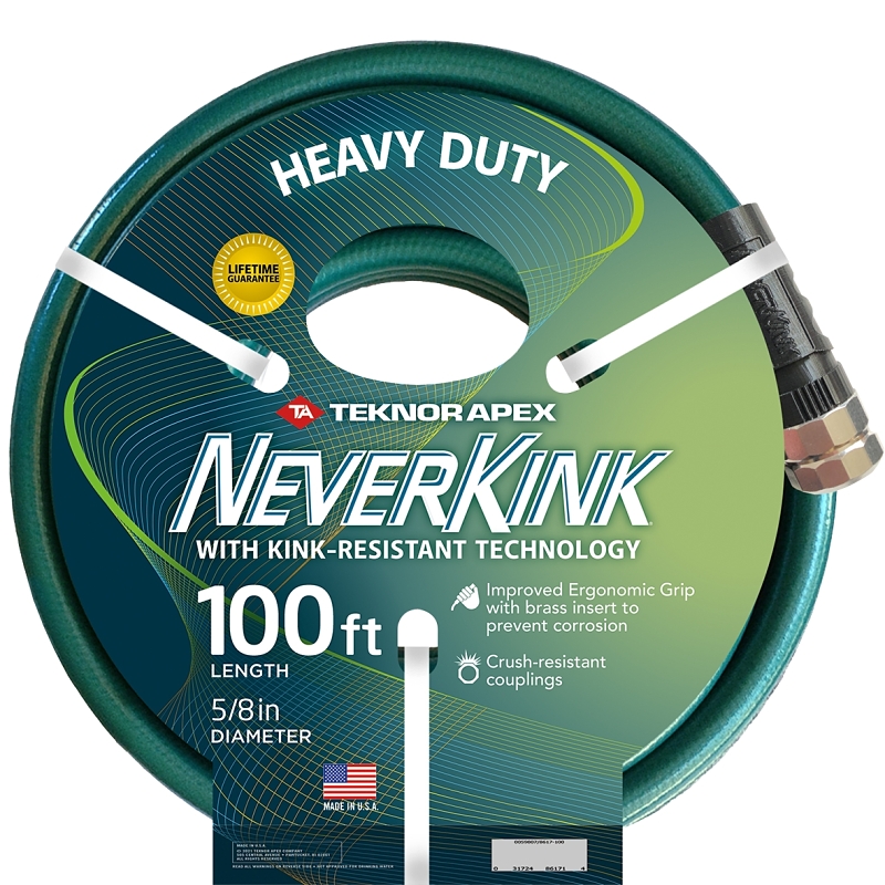 Neverkink 8617-100 Heavy-Duty Garden Hose, 5/8 in, 100 ft L, Vinyl, Green