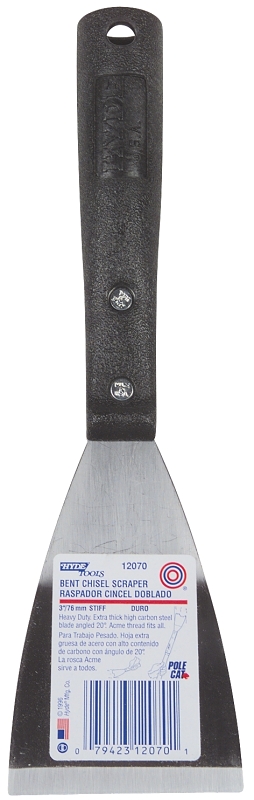 Hyde Poly Handle Series 12070 Paint Scraper, 3 in W Blade, Bent Chisel Blade, HCS Blade, Polypropylene Handle