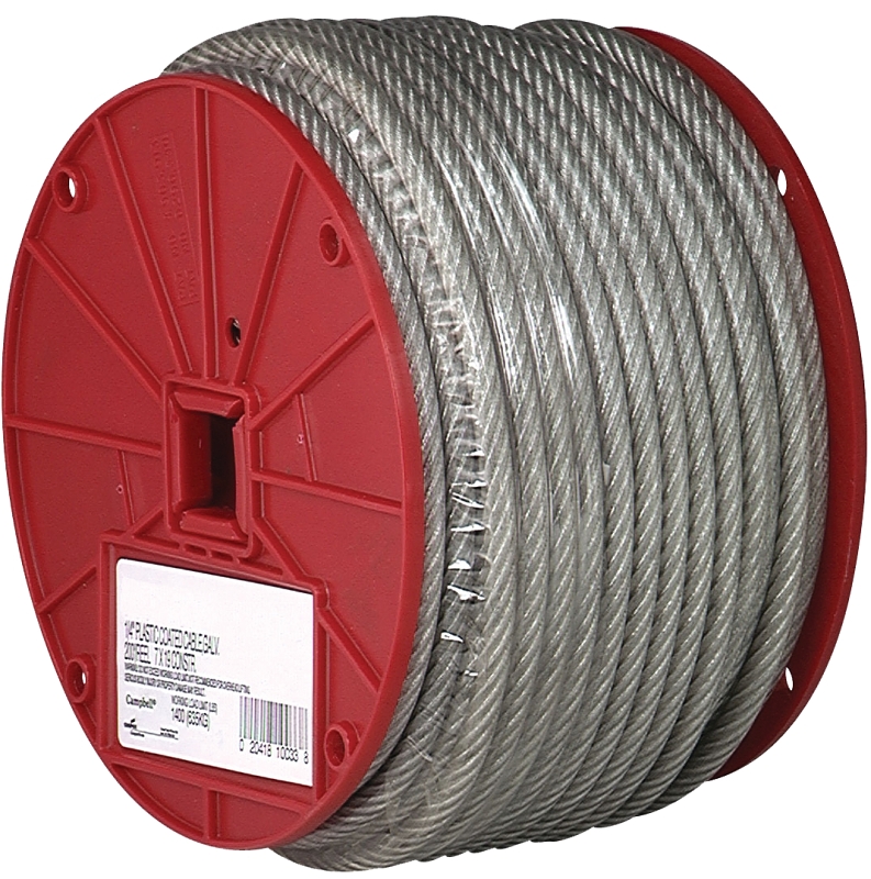 Campbell 7000397 Aircraft Cable, 3/32 in Dia, 250 ft L, 184 lb Working Load, Steel, Vinyl-Coated