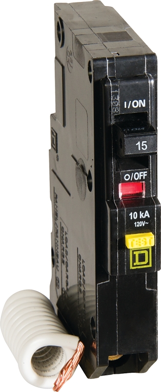 Square D QO115GFICP Miniature Circuit Breaker, 15 A, 1-Pole, 120 V, Fixed Trip, Plug Mounting